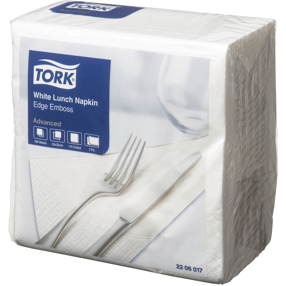 Image for TORK 2206017 EDGE EMBOSS LUNCH NAPKIN QUARTERFOLD 2-PLY 320 X 315MM WHITE 200 SHEET from Challenge Office Supplies