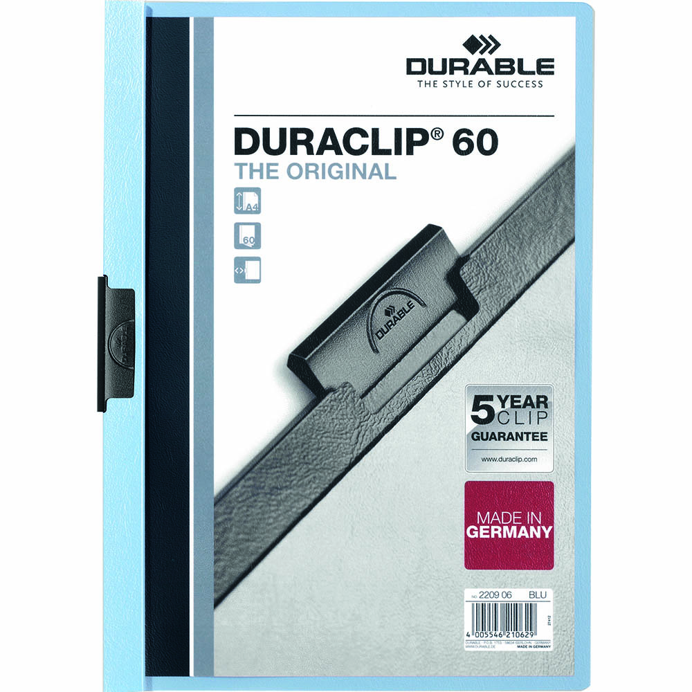 Image for DURABLE DURACLIP DOCUMENT FILE PORTRAIT 60 SHEET CAPACITY A4 BLUE from Australian Stationery Supplies