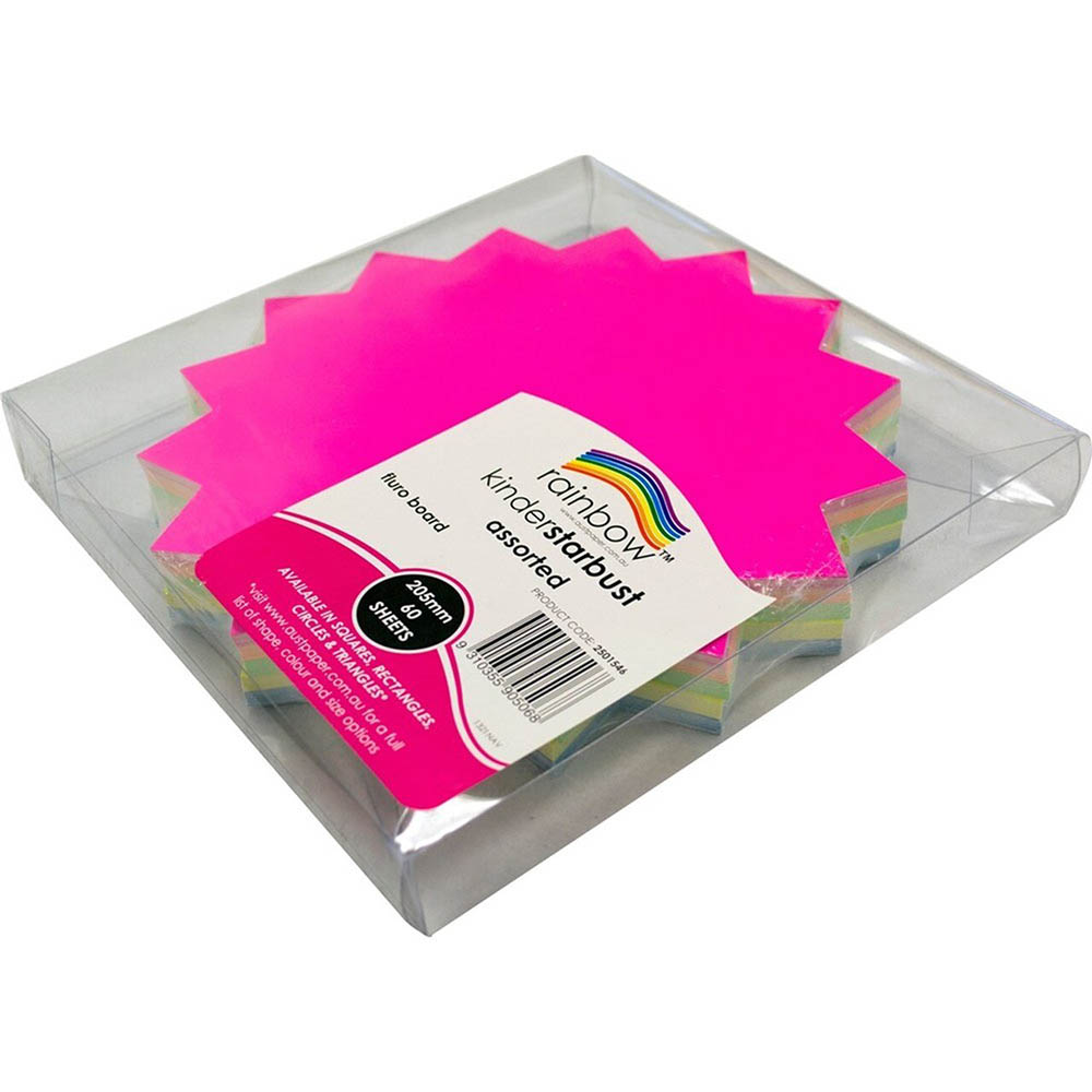 Image for RAINBOW KINDER SHAPES STARBURST 300GSM 205MM FLURO ASSORTED PACK 60 from Prime Office Supplies
