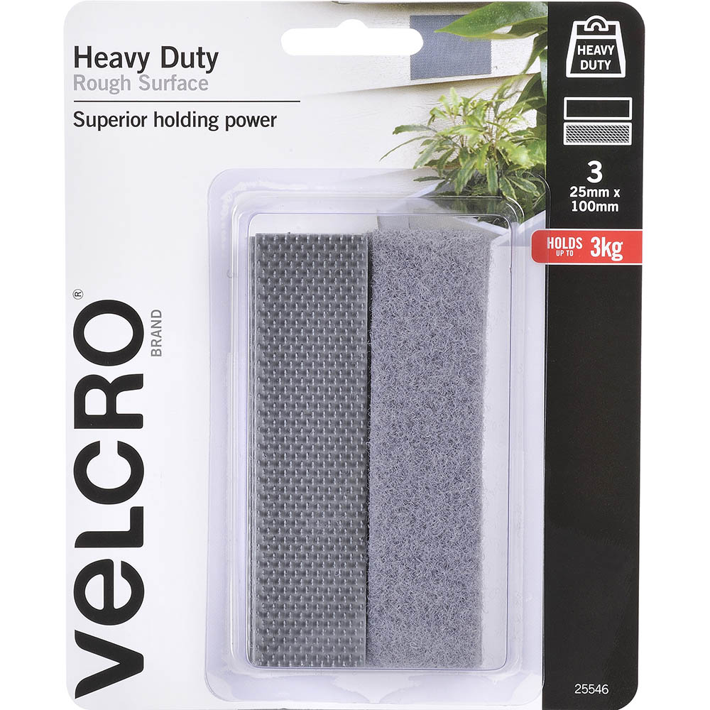 Image for VELCRO BRAND® HEAVY DUTY ROUGH SURFACE STICK-ON HOOK AND LOOP TAPE 25 X 100MM PACK 3 PAIRS from York Stationers