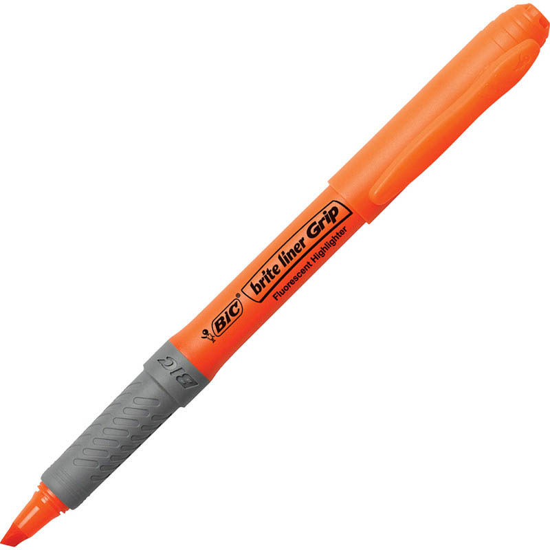 Image for BIC BRITELINER GRIP HIGHLIGHTER PEN STYLE CHISEL ORANGE BOX 12 from BusinessWorld Computer & Stationery Warehouse