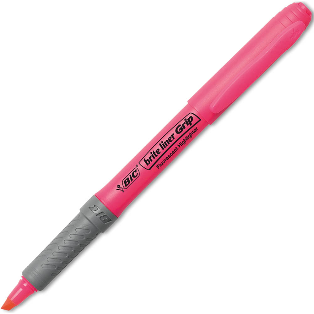 Image for BIC BRITELINER GRIP HIGHLIGHTER PEN STYLE CHISEL PINK BOX 12 from BusinessWorld Computer & Stationery Warehouse
