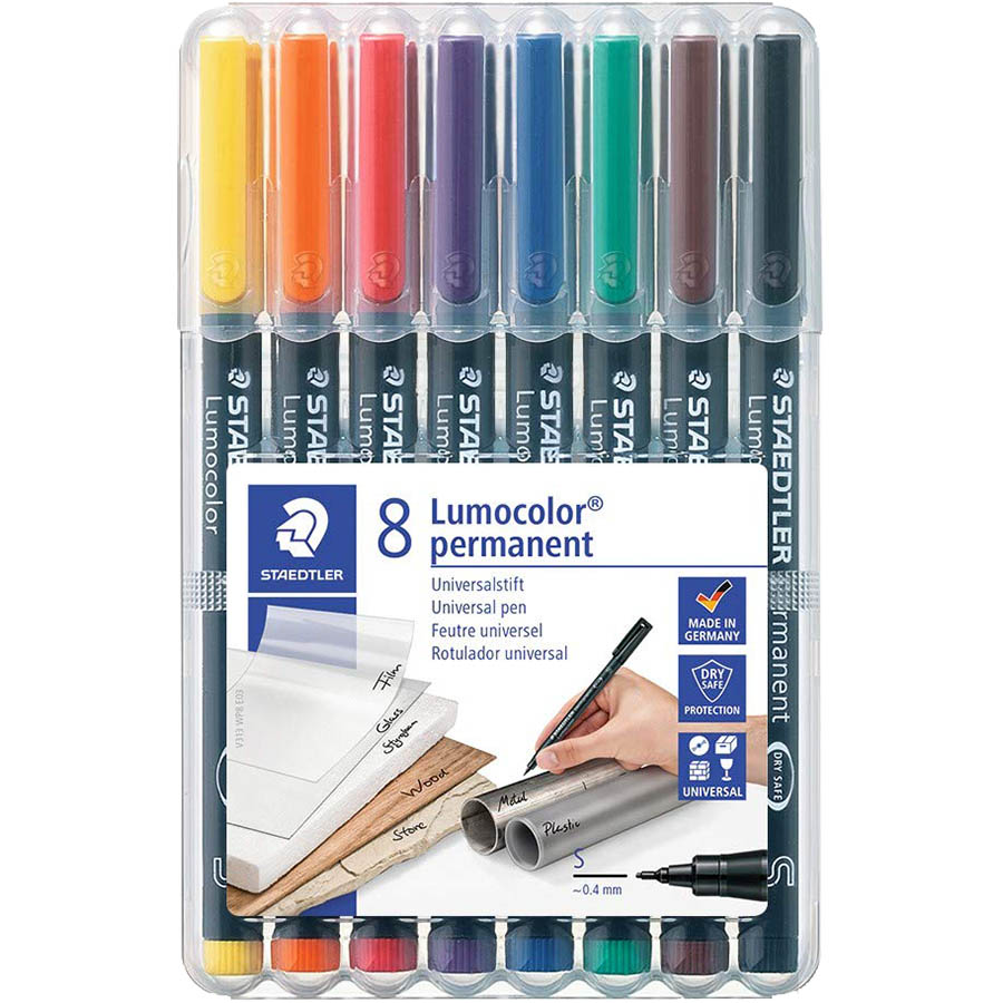 Image for STAEDTLER 313 LUMOCOLOR PERMANENT MARKER BULLET SUPERFINE 0.4MM ASSORTED WALLET 8 from That Office Place PICTON
