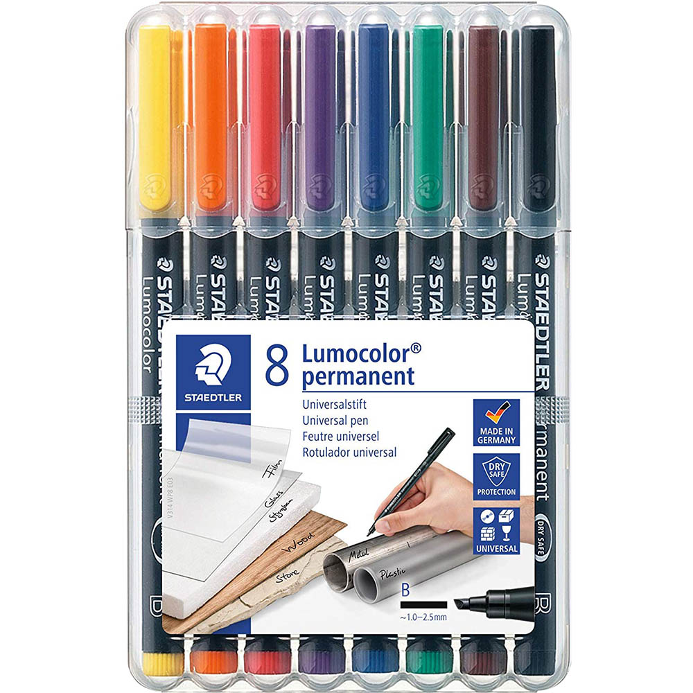 Image for STAEDTLER 314 LUMOCOLOR PERMANENT MARKER CHISEL 2.5MM ASSORTED WALLET 8 from That Office Place PICTON