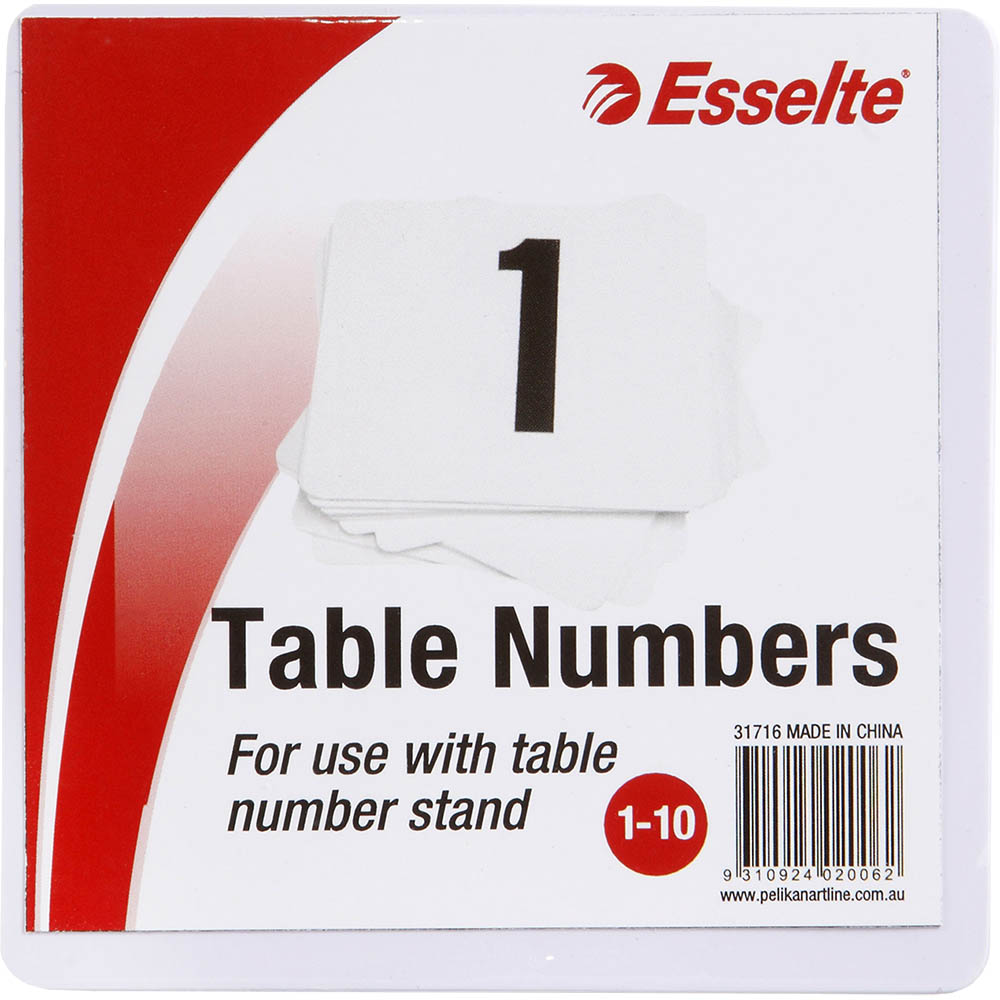 Image for ESSELTE TABLE NUMBERS 1-10 100MM WHITE PACK 10 from Prime Office Supplies