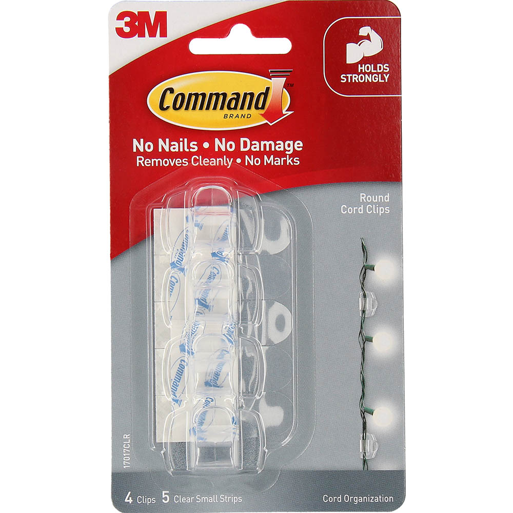 Image for COMMAND ADHESIVE ROUND CORD CLIPS CLEAR PACK 4 from Positive Stationery