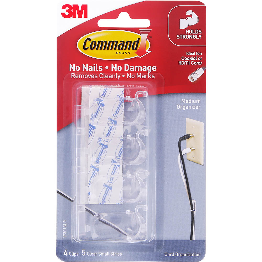 Image for COMMAND ADHESIVE CORD ORGANISER MEDIUM CLEAR PACK 4 from Memo Office and Art