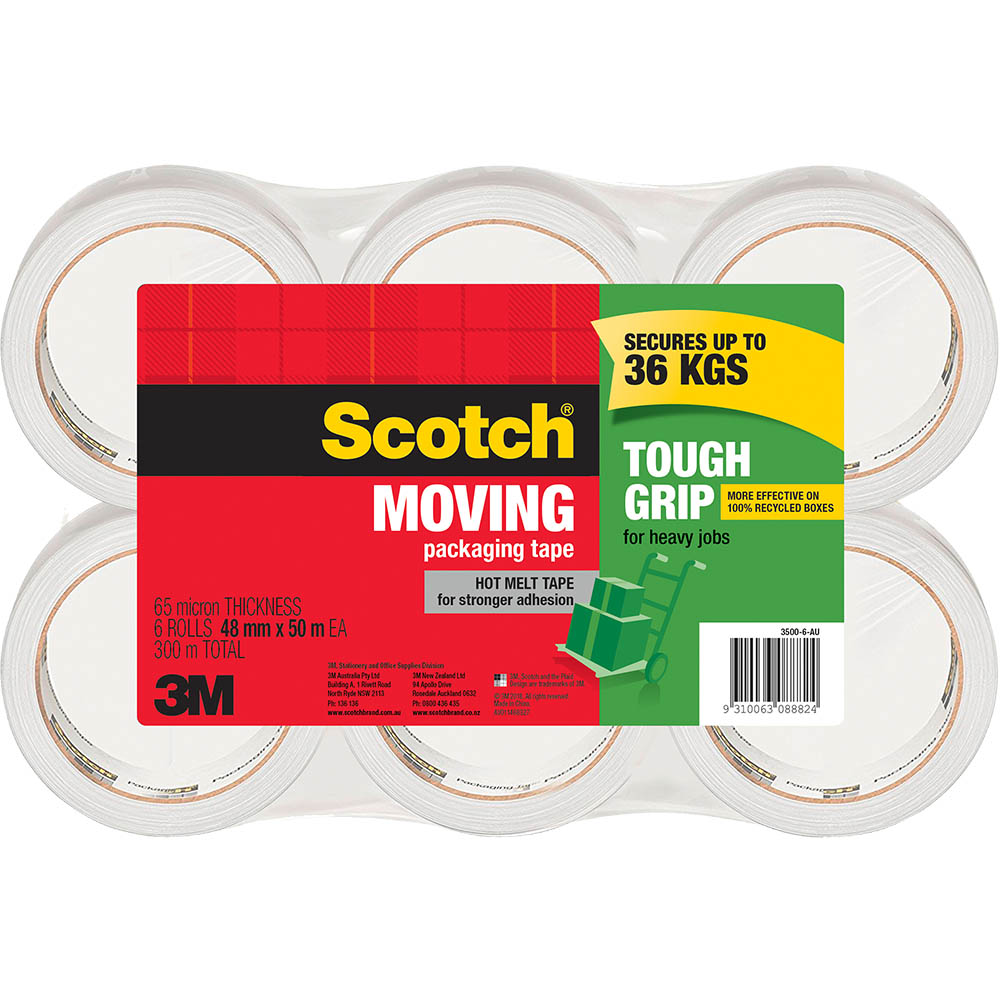 Image for SCOTCH 3500-6-AU TOUGH GRIP MOVING TAPE 48MM X 50M PACK 6 from BusinessWorld Computer & Stationery Warehouse