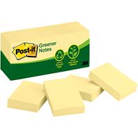 post-it 653-rp 100% recycled greener notes 35 x 48mm yellow pack 12