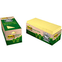 post-it 654r-24cp-cy 100% recycled greener notes 76 x 76mm canary yellow cabinet pack 24