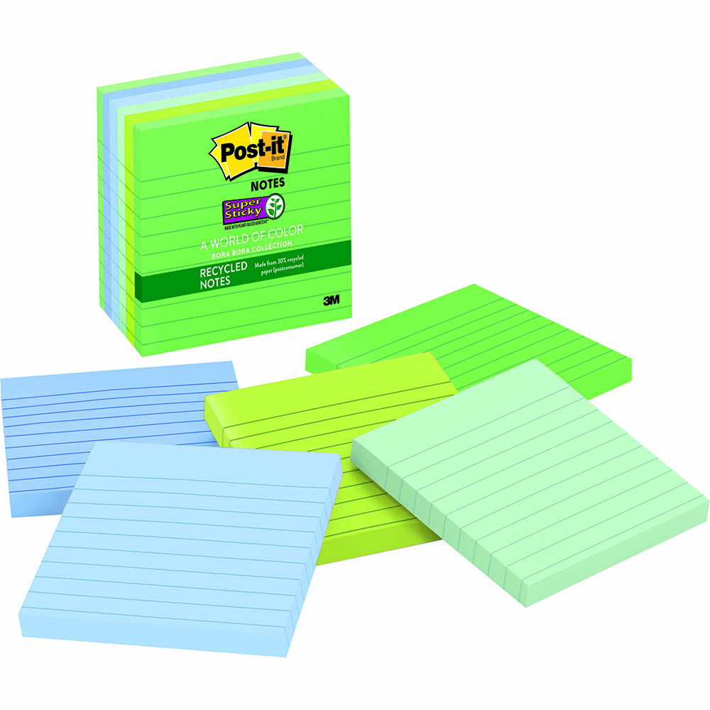 Image for POST-IT 675-6SST RECYCLED SUPER STICKY LINED NOTES 98 X 98MM OASIS PACK 6 from BusinessWorld Computer & Stationery Warehouse