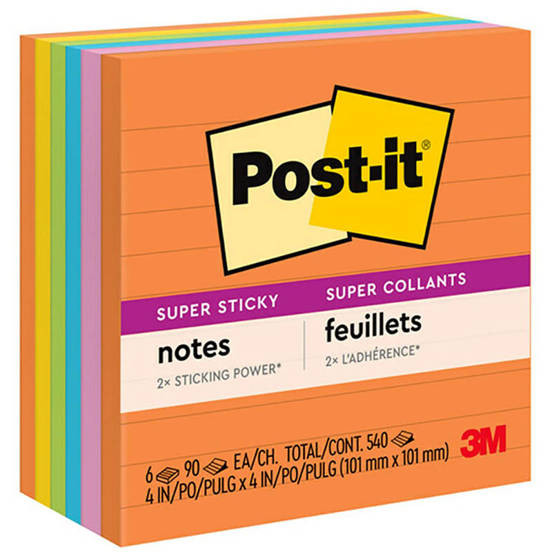 Image for POST-IT 675-6SSUC SUPER STICKY LINED NOTES 98 X 98MM ENERGY BOOST PACK 6 from Challenge Office Supplies