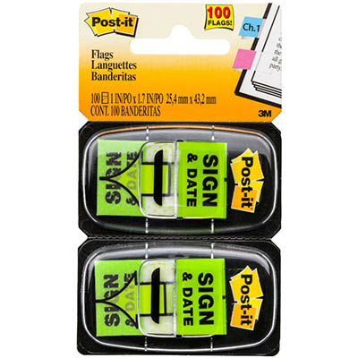 Image for POST-IT 680-SD2 SIGN HERE AND DATE FLAGS GREEN TWIN PACK 100 from Office Fix - WE WILL BEAT ANY ADVERTISED PRICE BY 10%