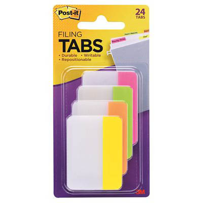 Image for POST-IT 686-PLOY DURABLE FILING TABS SOLID 50MM BRIGHT ASSORTED PACK 24 from Office Heaven
