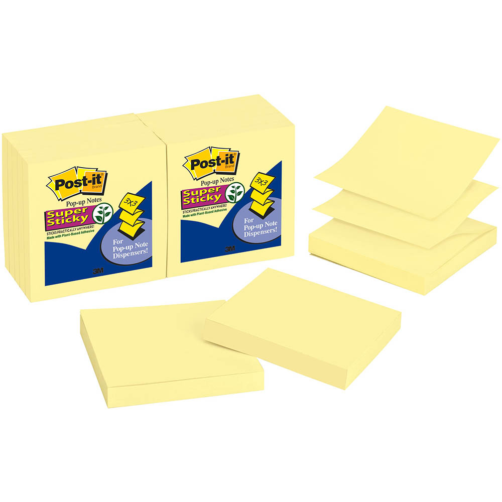 Image for POST-IT R330-12SSCY SUPER STICKY POP UP NOTES 76 X 76MM CANARY YELLOW PACK 12 from Mitronics Corporation