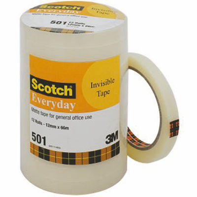 Image for SCOTCH 501 EVERYDAY INVISIBLE TAPE 12MM X 66M BULK PACK 12 from Challenge Office Supplies