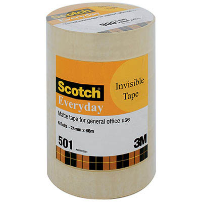 Image for SCOTCH 501 EVERYDAY INVISIBLE TAPE 24MM X 66M BULK PACK 6 from Challenge Office Supplies