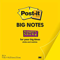 post-it bn11 super sticky big note 279 x 279mm bright yellow 30 sheets