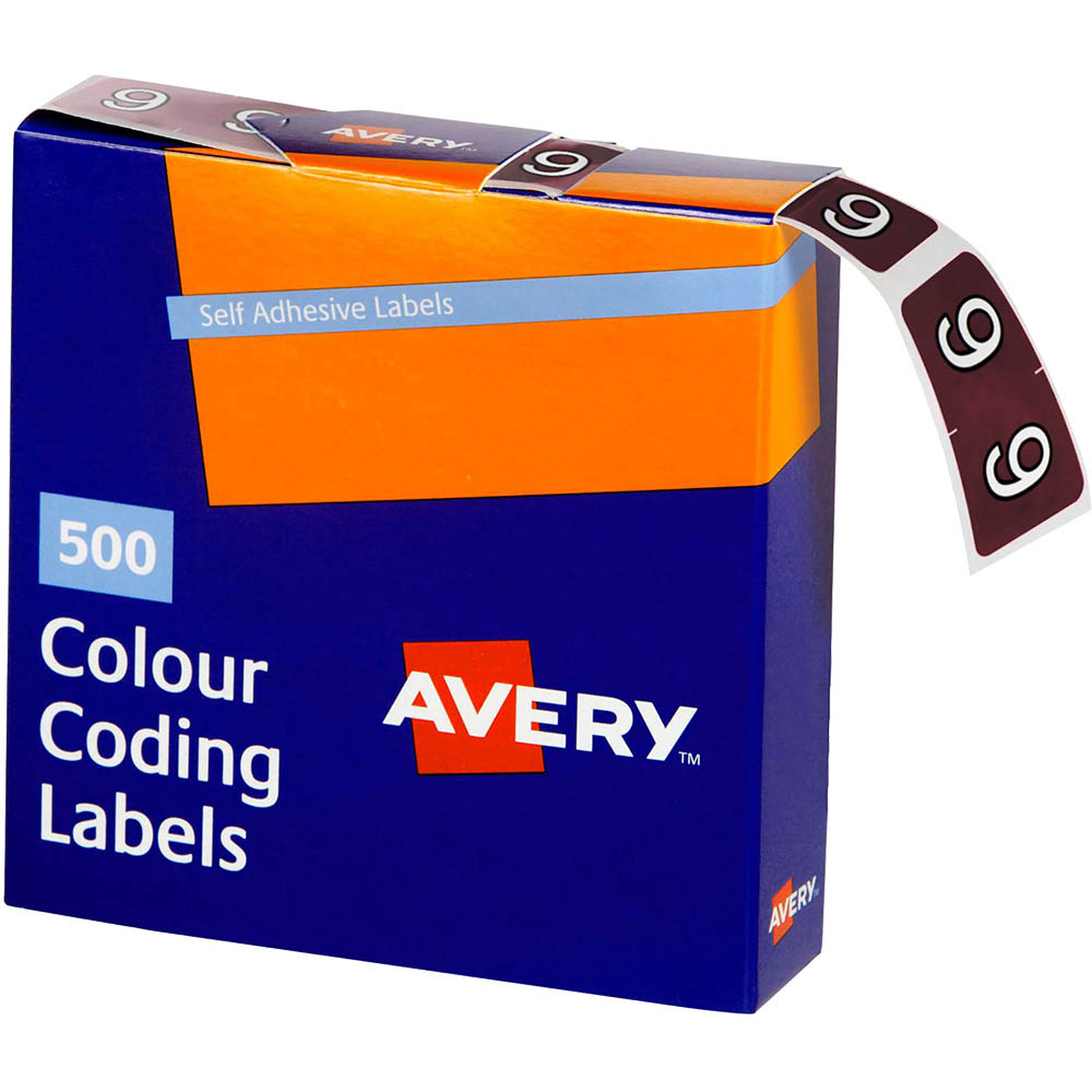 Image for AVERY 43249 LATERAL FILE LABEL SIDE TAB YEAR CODE 9 25 X 38MM BROWN PACK 500 from BusinessWorld Computer & Stationery Warehouse