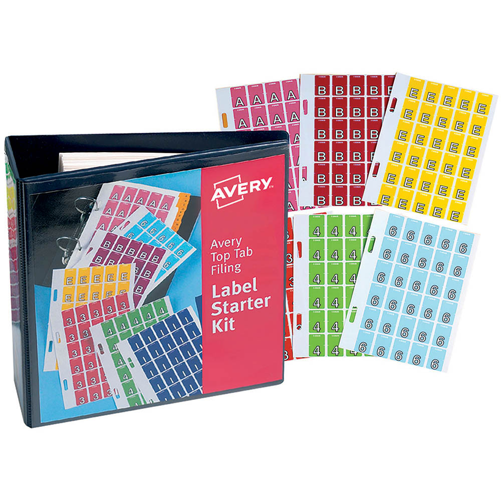 Image for AVERY 43300 LATERAL FILE LABEL STARTER KIT TOP TAB 20 X 30MM ASSORTED PACK 120 from Office Heaven