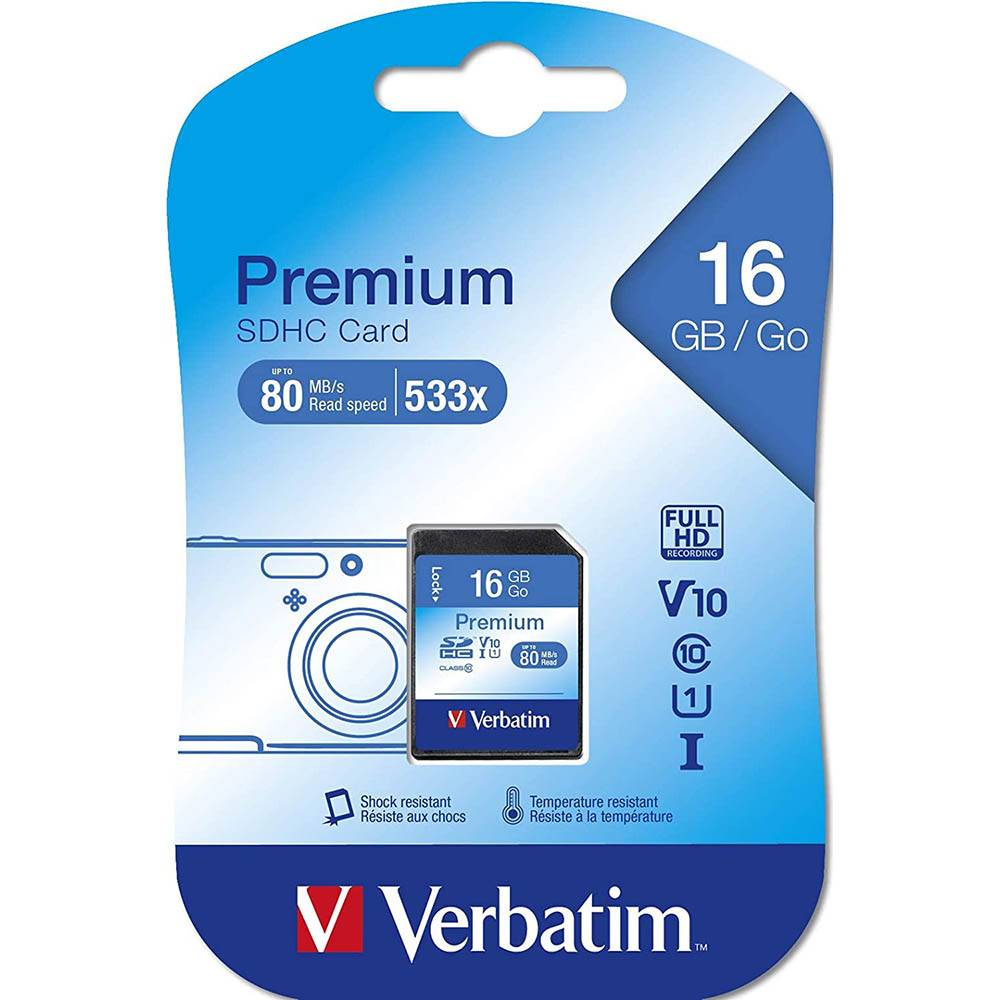 Image for VERBATIM PREMIUM SDHC MEMORY CARD CLASS 10 16GB from ALLBIZ Office Supplies