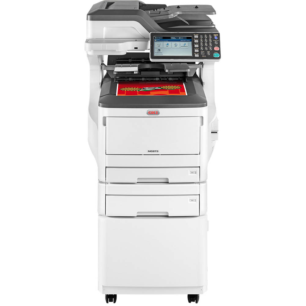 Image for OKI MC873DNCT MULTIFUNCTION COLOUR LASER PRINTER DUPLEX, NETWORKED, 2ND PAPER TRAY, CABINET A3 from BusinessWorld Computer & Stationery Warehouse