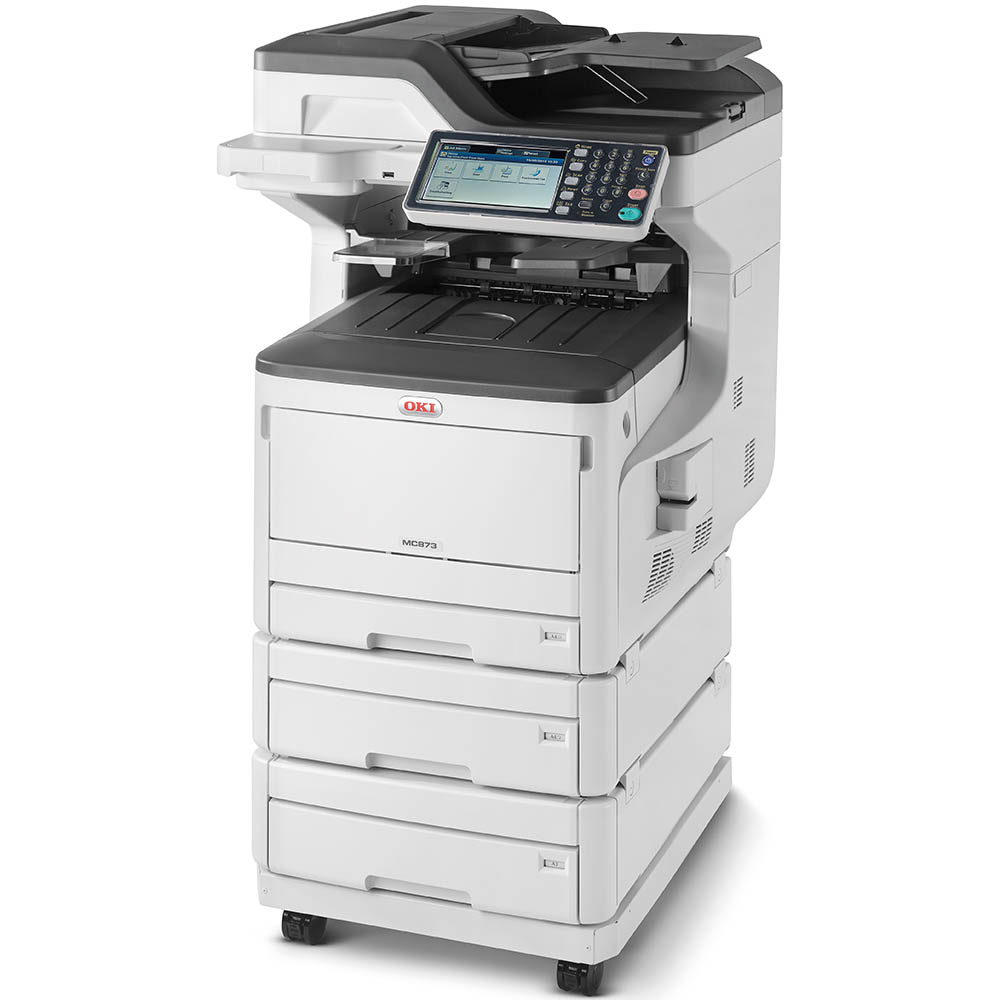 Image for OKI MC873DNX MULTIFUNCTION COLOUR LASER PRINTER DUPLEX, NETWORKED, 2ND/3RD PAPER TRAYS, CASTER BASE A3 from That Office Place PICTON