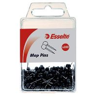 esselte map pins black pack 200