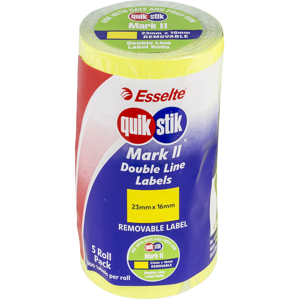 Image for QUIKSTIK MARK II PRICING GUN LABEL REMOVABLE 1000 LABELS/ROLL 23 X 16MM FLUORO YELLOW PACK 5 from Office Express