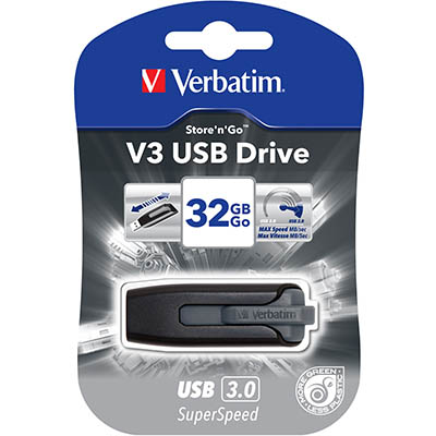 Image for VERBATIM STORE-N-GO V3 USB DRIVE 32GB GREY from Mitronics Corporation