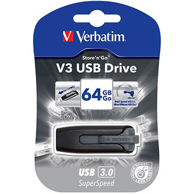 Image for VERBATIM STORE-N-GO V3 USB DRIVE 64GB GREY from Office Play