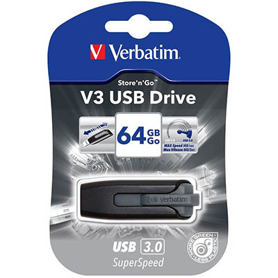 Image for VERBATIM STORE-N-GO V3 USB DRIVE 64GB GREY from Clipboard Stationers & Art Supplies