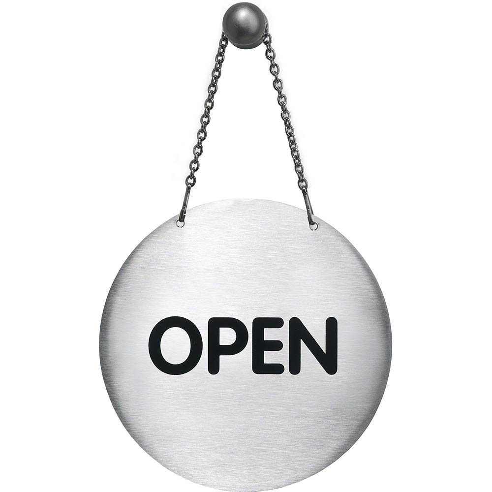 Image for DURABLE PICTOGRAM SIGN OPEN/CLOSED WITH CHAIN 130MM STAINLESS STEEL from Clipboard Stationers & Art Supplies