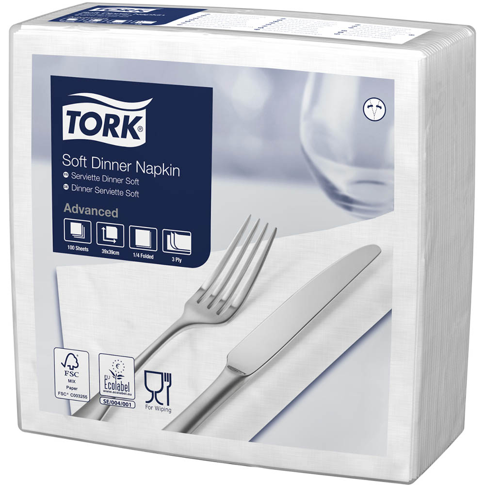 Image for TORK 477577 SOFT DINNER NAPKIN 390 X 390MM WHITE PACK 100 from Eastland Office Supplies