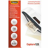 fellowes capture laminating pouch 125 micron gloss 65 x 95mm clear pack 100
