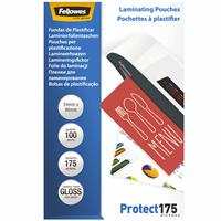 fellowes laminating pouch gloss 175 micron 54 x 86mm clear pack 100