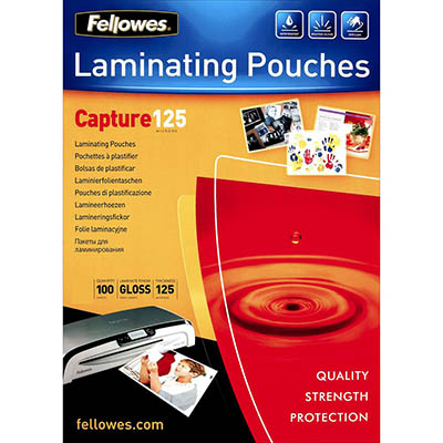 Image for FELLOWES LAMINATING POUCH GLOSS 125 MICRON 64 X 108MM CLEAR PACK 100 from Mitronics Corporation