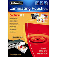 fellowes laminating pouch gloss 125 micron 64 x 108mm clear pack 100