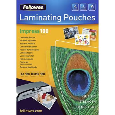 Image for FELLOWES IMPRESS LAMINATING POUCH GLOSS 100 MICRON A4 CLEAR PACK 100 from Clipboard Stationers & Art Supplies