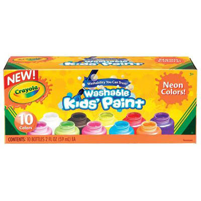 CRAYOLA WASHABLE KIDS PAINTS 59ML NEON ASSORTED PACK 10 |  | 7038170i