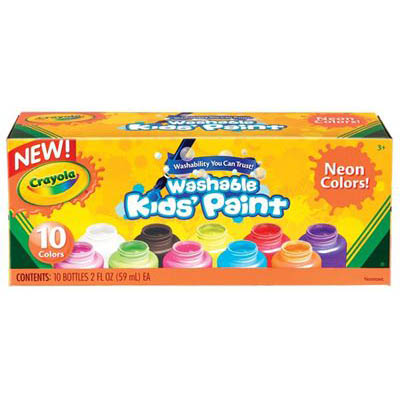 Image for CRAYOLA WASHABLE KIDS PAINTS 59ML NEON ASSORTED PACK 10 from Office Heaven