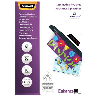 Image for FELLOWES LAMINATING POUCH GLOSS 80 MICRON A4 CLEAR PACK 50 from Mitronics Corporation