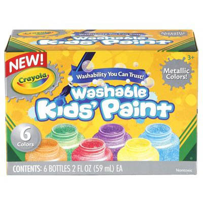 Image for CRAYOLA WASHABLE KIDS PAINTS 59ML METALLIC ASSORTED PACK 6 from York Stationers