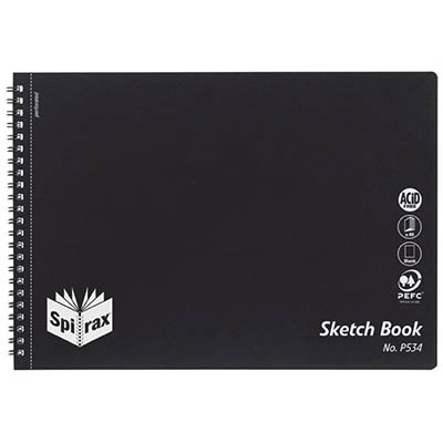 Image for SPIRAX P534 SKETCH BOOK SPIRAL BOUND SIDE OPEN 40 PAGE A4 BLACK from York Stationers