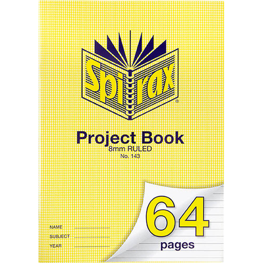 Image for SPIRAX 143 PROJECT BOOK 8MM RULED A4 64 PAGE from Mitronics Corporation