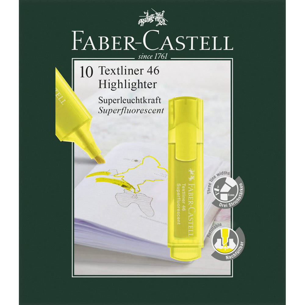 Image for FABER-CASTELL TEXTLINER ICE HIGHLIGHTER CHISEL YELLOW BOX 10 from Mitronics Corporation