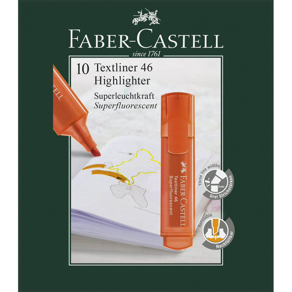 Image for FABER-CASTELL TEXTLINER ICE HIGHLIGHTER CHISEL ORANGE BOX 10 from Mitronics Corporation
