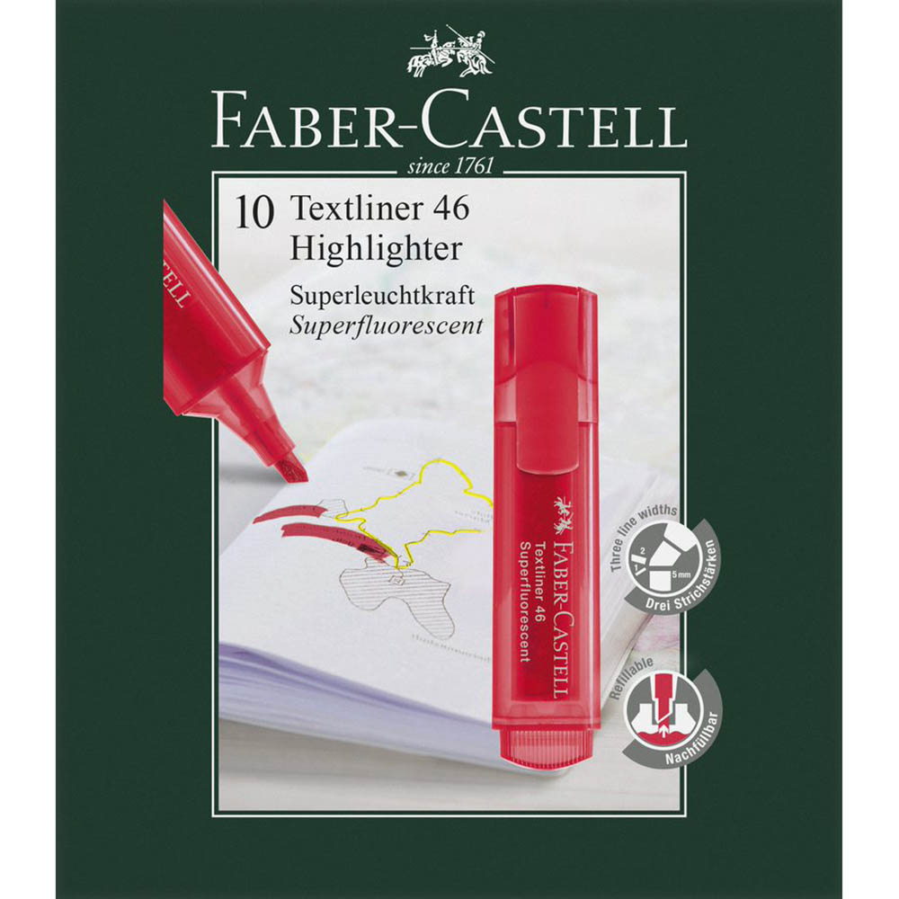 Image for FABER-CASTELL TEXTLINER ICE HIGHLIGHTER CHISEL RED BOX 10 from Mitronics Corporation