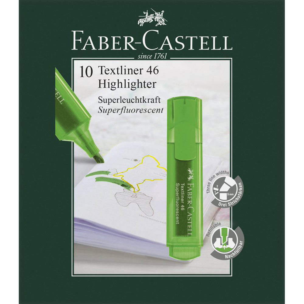 Image for FABER-CASTELL TEXTLINER ICE HIGHLIGHTER CHISEL GREEN BOX 10 from Mitronics Corporation