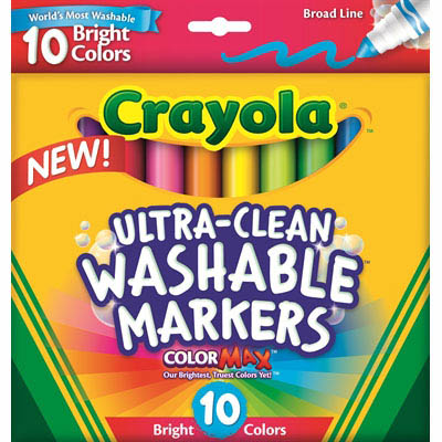 Image for CRAYOLA ULTRA-CLEAN WASHABLE MARKERS BROAD BRIGHT COLORS PACK 10 from Mitronics Corporation